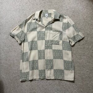 Men's Beige and Green Checkered Shirt